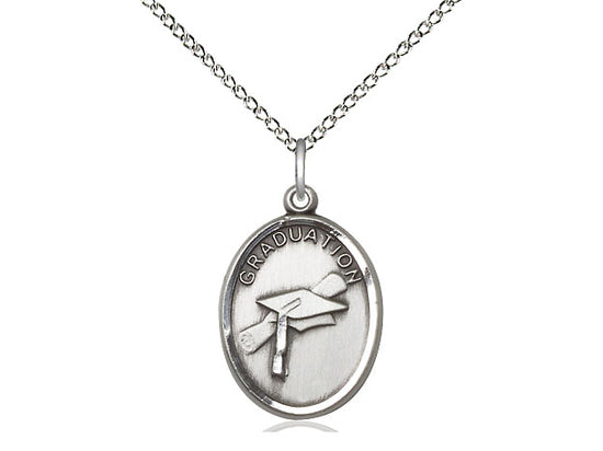 Sterling Silver Graduation Oval Medal Necklace