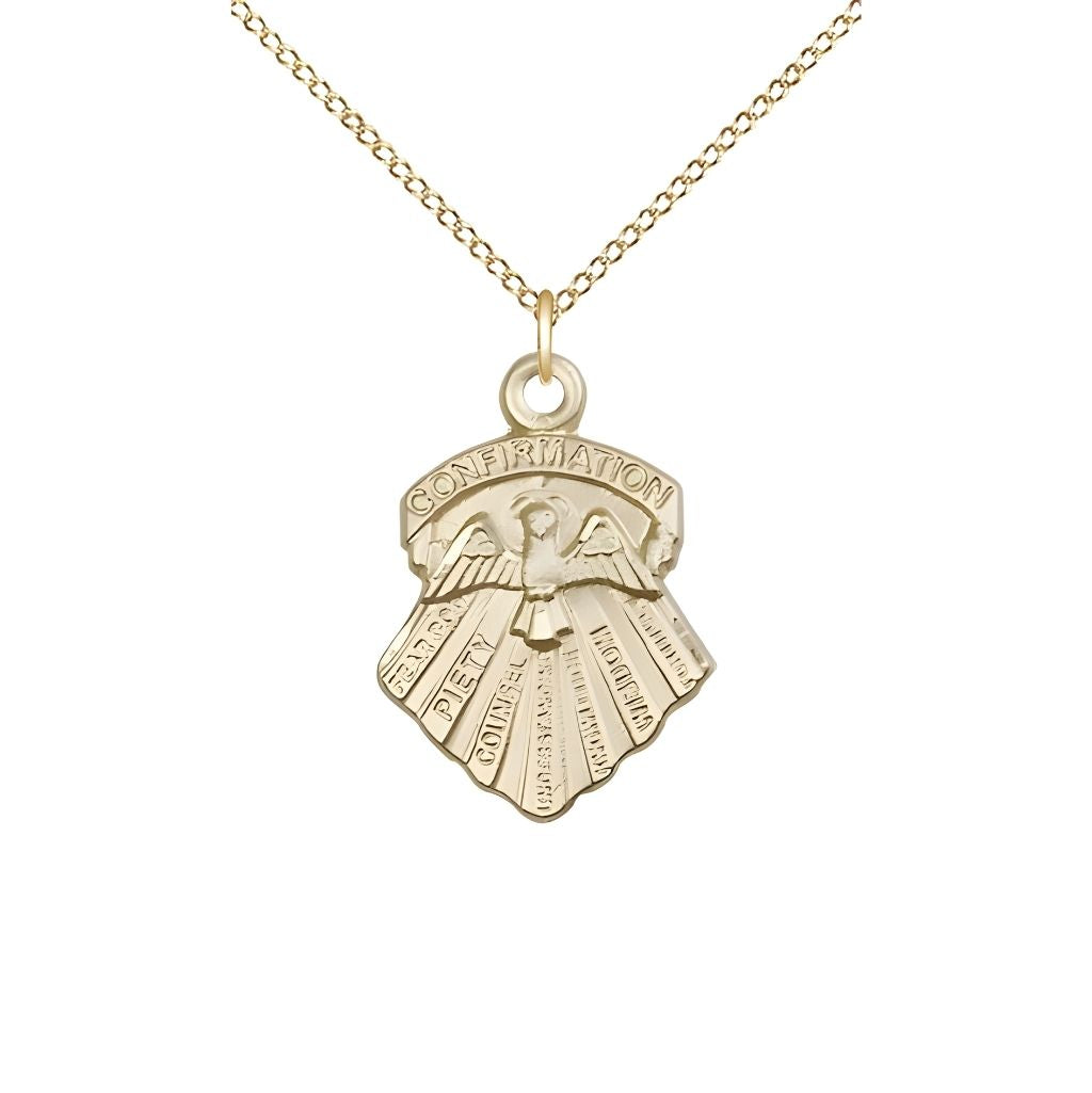 Bliss Seven Gifts of the Holy Spirit 14kt Gold Pendant Necklace with 18-inch 14kt Gold Chain, Measures 3/4-inch tall by 1/2-inch wide