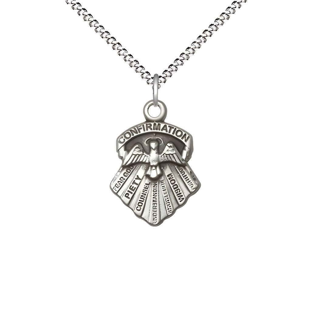 Bliss Seven Gifts of the Holy Spirit Pewter Pendant Necklace with 18-inch Rhodium-plated Chain, Measures 3/4-inch tall by 1/2-inch wide