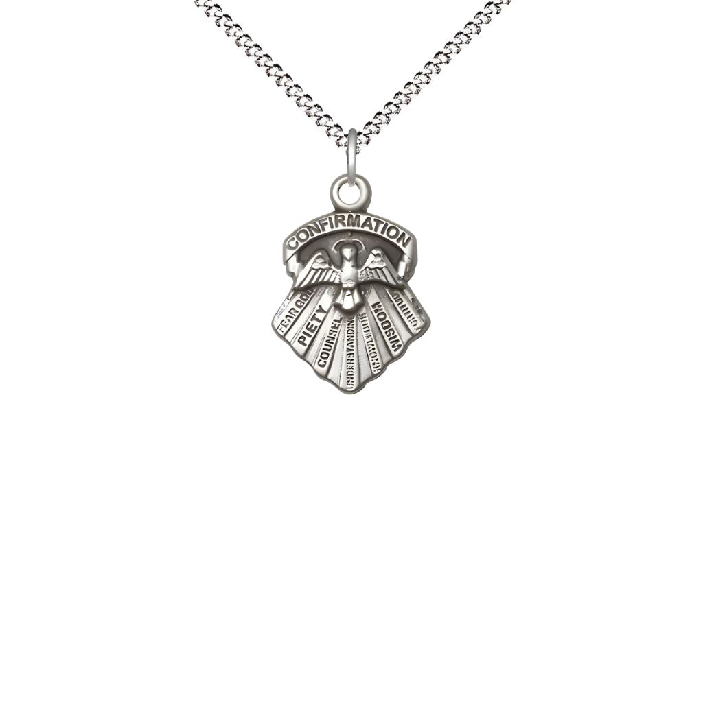 Bliss Small Seven Gifts of the Holy Spirit Pewter Pendant Necklace with 18-inch Rhodium-plated Chain, Measures 5/8-inch tall by 3/8-inch wide