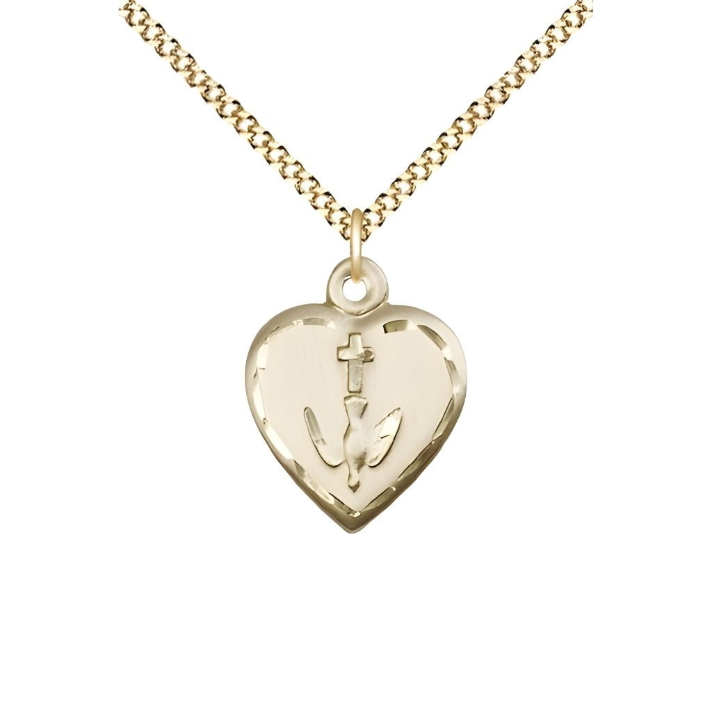 Bliss Communion Heart 14kt Gold Pendant Necklace with 18-inch Gold-plated Chain, Measures 5/8-inch tall by 1/2-inch wide