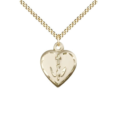 Communion Heart 14kt Gold Pendant Necklace with 18-inch Gold-plated Chain, Measures 5/8-inch tall by 1/2-inch wide, Bliss Manufacturing