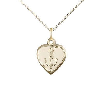 Communion Heart 14kt Gold Pendant Necklace with 18-inch Gold-filled Chain, Measures 5/8-inch tall by 1/2-inch wide, Bliss Manufacturing