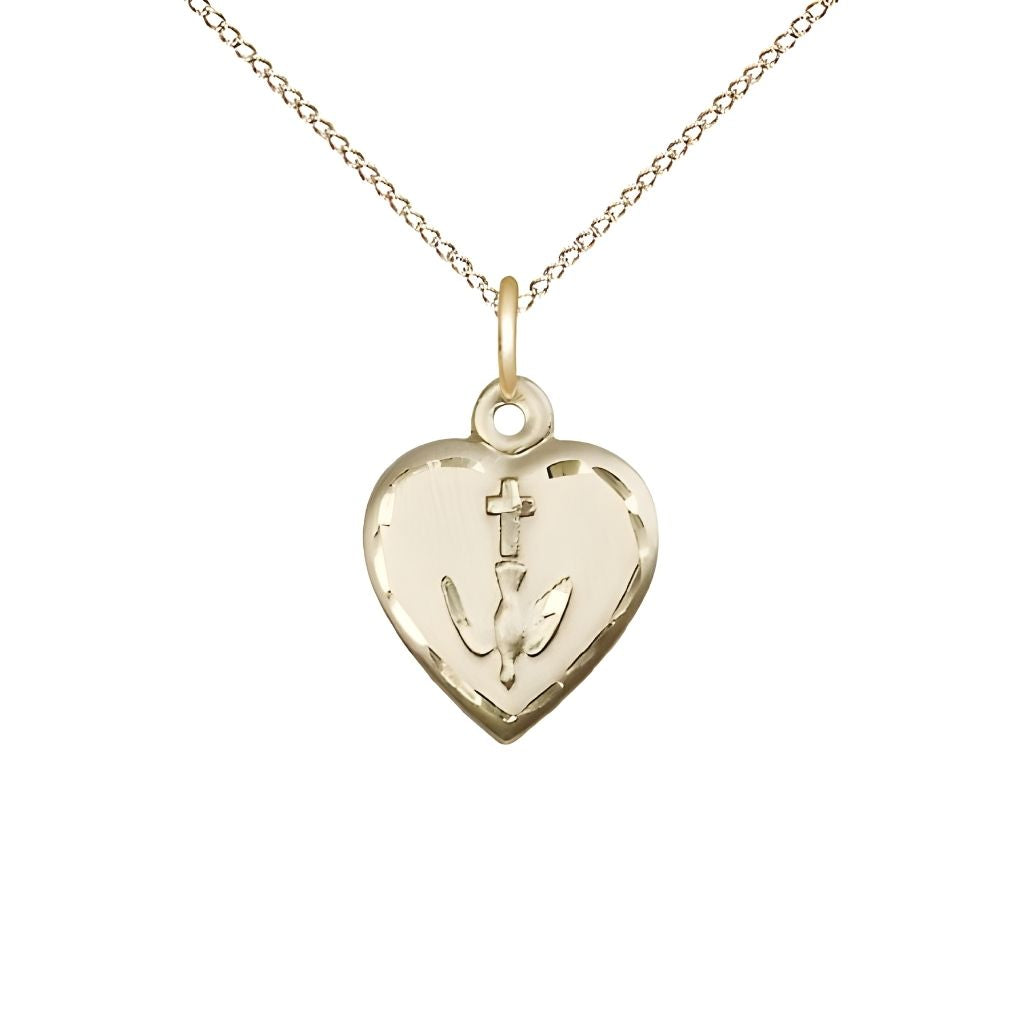 Bliss Communion Heart 14kt Gold Pendant Necklace with 18-inch 14kt Gold Chain, Measures 5/8-inch tall by 1/2-inch wide