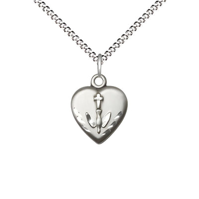 Communion Heart Sterling Silver Pendant Necklace with 18-inch Rhodium-plated Chain, Measures 5/8-inch tall by 1/2-inch wide, Bliss Manufacturing