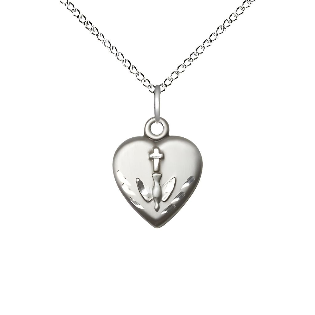 Bliss Communion Heart Sterling Silver Pendant Necklace with 18-inch Sterling Silver Chain, Measures 5/8-inch tall by 1/2-inch wide