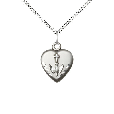 Communion Heart Sterling Silver Pendant Necklace with 18-inch Sterling Silver Chain, Measures 5/8-inch tall by 1/2-inch wide, Bliss Manufacturing