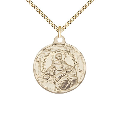 St. Thomas Aquinas 14kt Gold-filled Round Medal Pendant with Gold-plated Chain, Measures 3/4-inch tall by 7/8-inch wide, Bliss Manufacturing