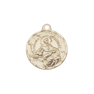 St. Thomas Aquinas 14kt Gold Round Medal Pendant, Measures 3/4-inch tall by 7/8-inch wide, Bliss Manufacturing