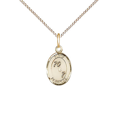 Small Engravable First Penance 70 x 7 14kt Gold Necklace with 14kt Gold Chain, Medal Measures 1/2-inch tall by 1/4 - inch wide, Bliss Manufacturing