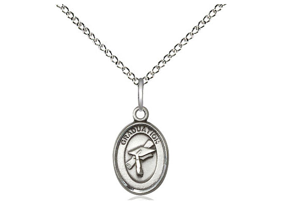 Sterling Silver Small Child's Graduation Oval Medal Necklace