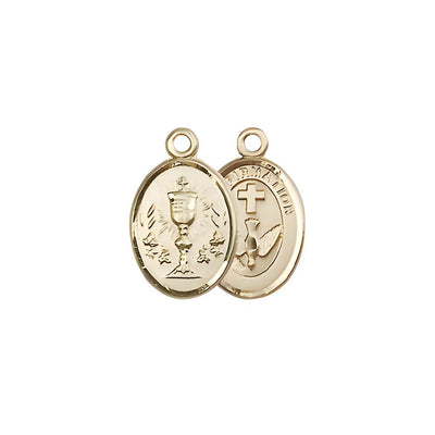 Small Two Sided Chalice, Confirmation 14kt Gold Medal, Medal Measures 1/2-inch tall by 1/4 - inch wide, Bliss Manufacturing