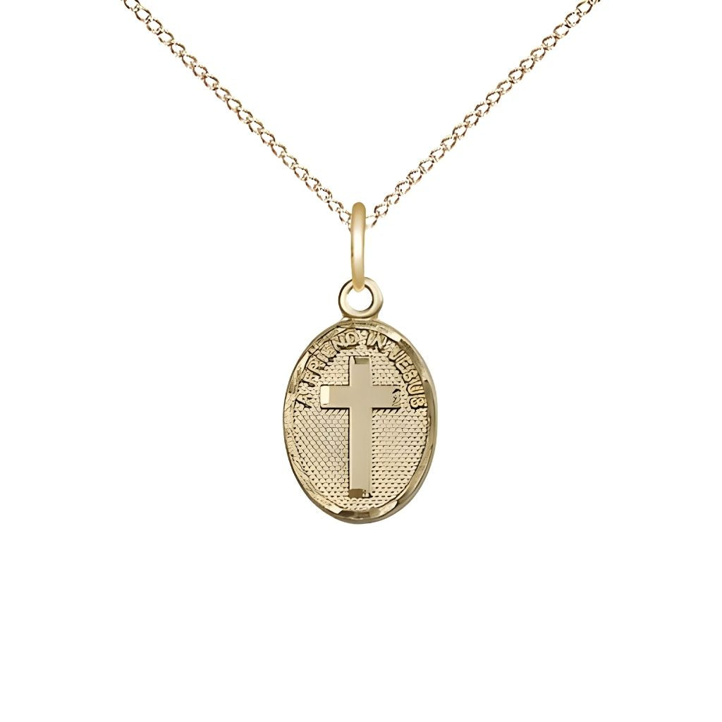 Bliss Jesus Friend In Jesus Cross 14kt Gold=filled Medal with Gold-filled Chain, Measures 1/2-inch tall by 1/4-inch wide