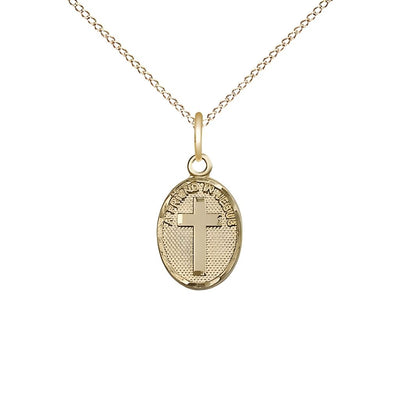 Jesus Friend In Jesus Cross 14kt Gold=filled Medal with Gold-filled Chain, Measures 1/2-inch tall by 1/4-inch wide, Bliss Manufacturing