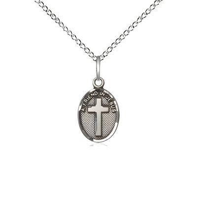 Jesus Friend In Jesus Cross Sterling Silver Medal with Sterling Chain, Measures 1/2-inch tall by 1/4-inch wide, Bliss Manufacturing