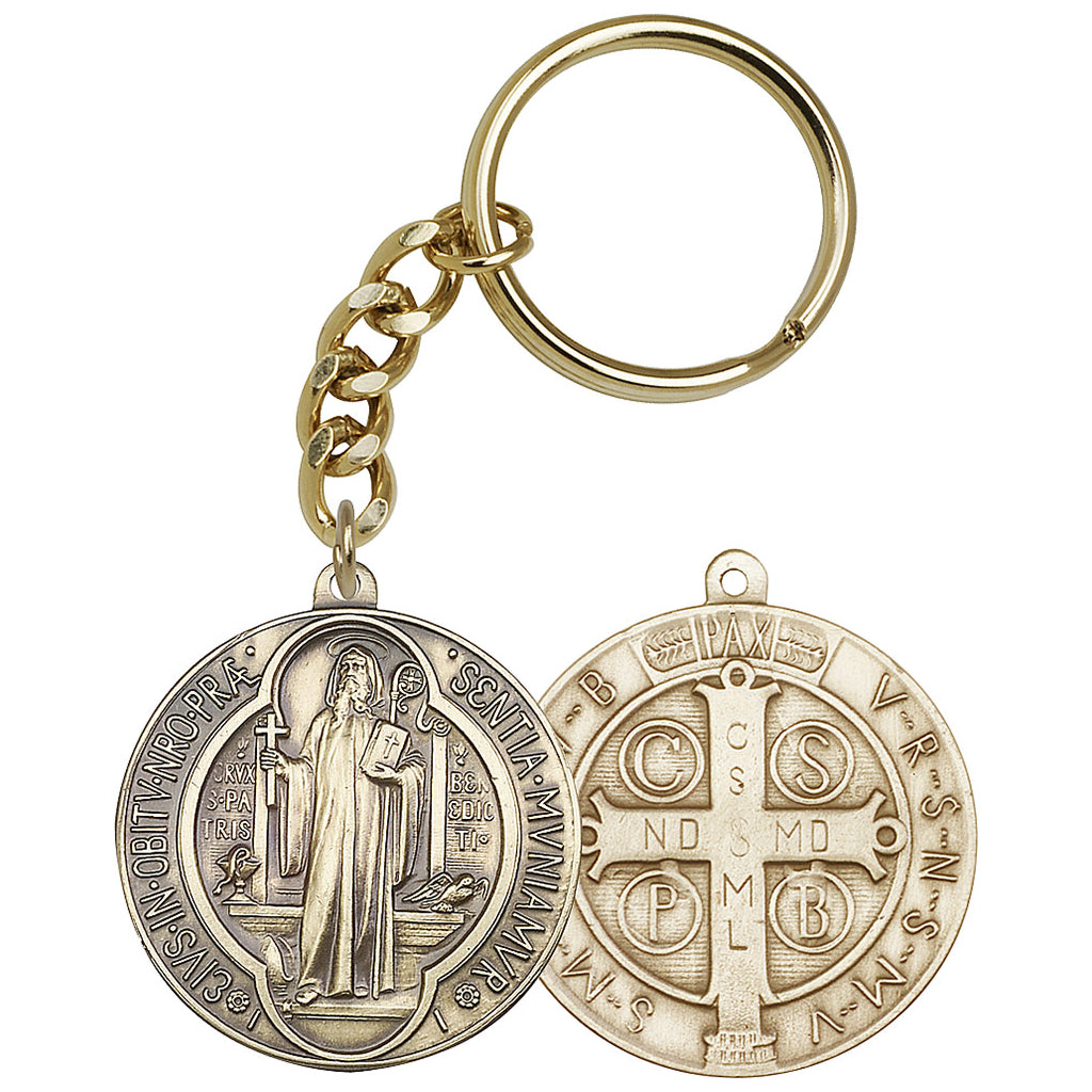 Bliss Manufacturing Round St Benedict Gold Key Chain