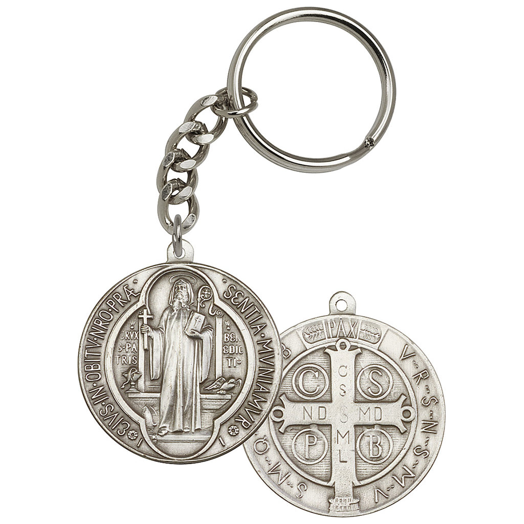 Bliss Manufacturing Round St Benedict Pewter Key Chain