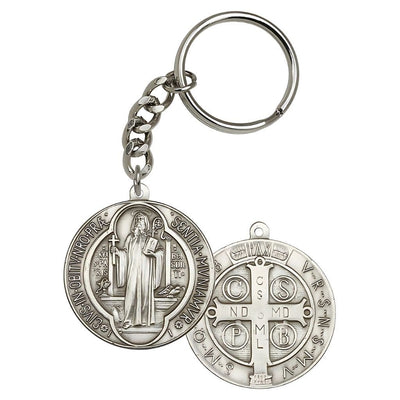 Round St Benedict Pewter Key Chain, Made in USA, Bliss Manufacturing