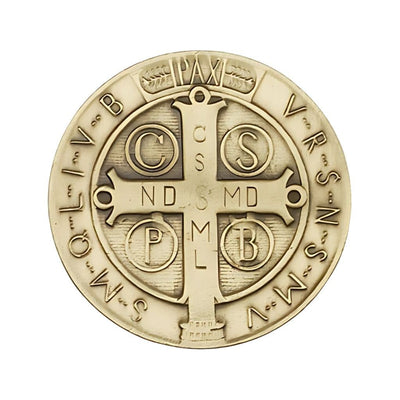 Back of the Saint Benedict Gold Oxide Auto Visor Clip, Bliss Manufacturing