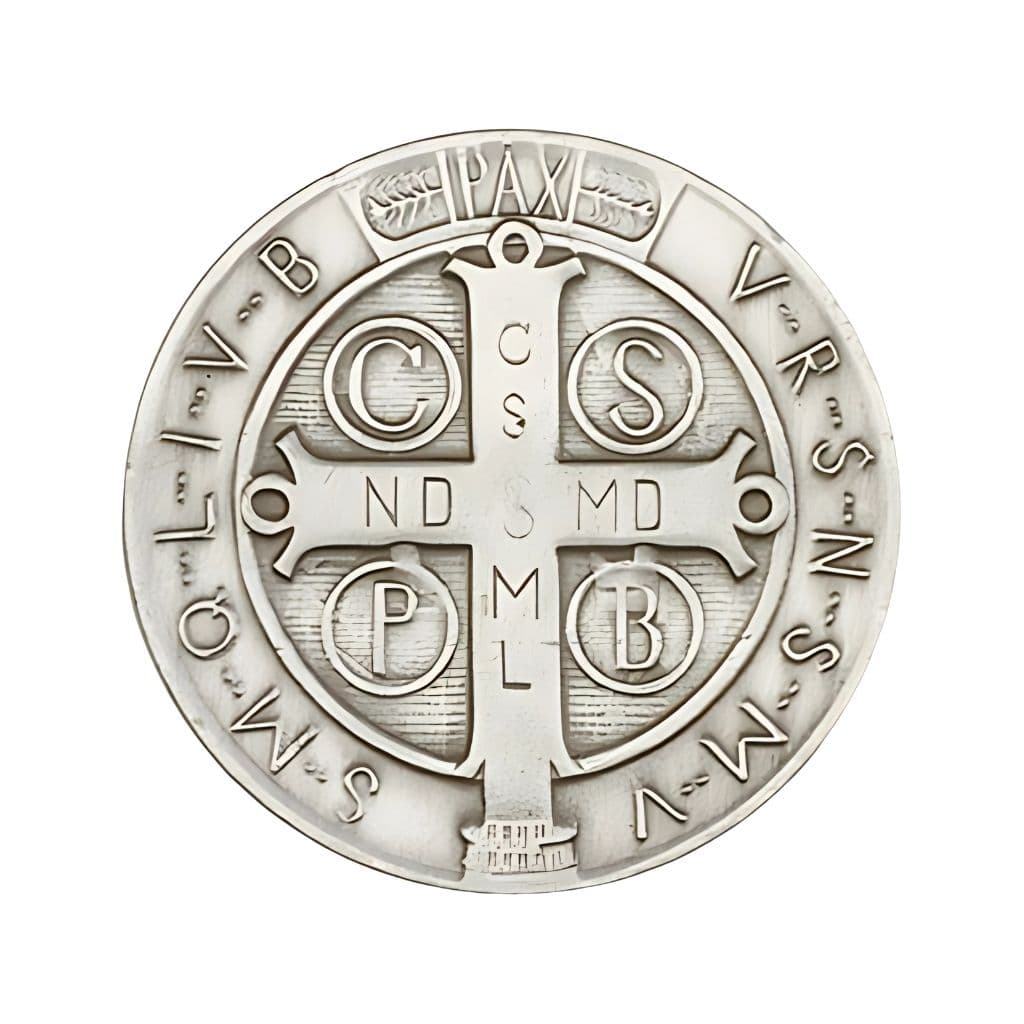 Back of the Saint Benedict Pewter Auto Visor Clip, Made in USA by Bliss,