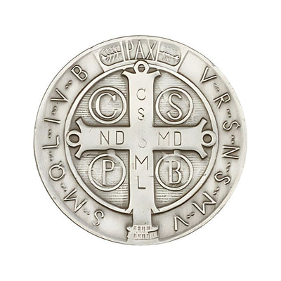 Back of the Saint Benedict Pewter Auto Visor Clip, Bliss Manufacturing