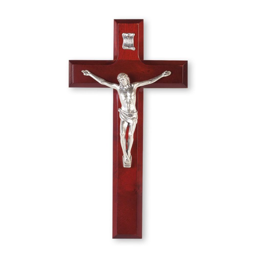 Hirten Dark Cherry Wood Wall Crucifix with Pewter Corpus | 10-inch