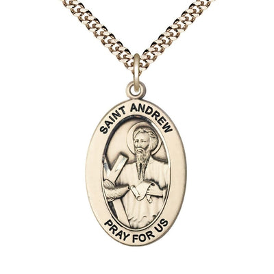 St. Andrew the Apostle 14kt Gold-filled Oval Necklace with 24 inch Gold-Plated Chain, Medal Measures 1-inch tall by 5/8-inch wide, Bliss Manufacturing
