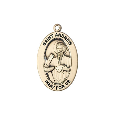 St. Andrew the Apostle 14kt Gold Oval Pendant, Medal Measures 1-inch tall by 5/8-inch wide, Bliss Manufacturing