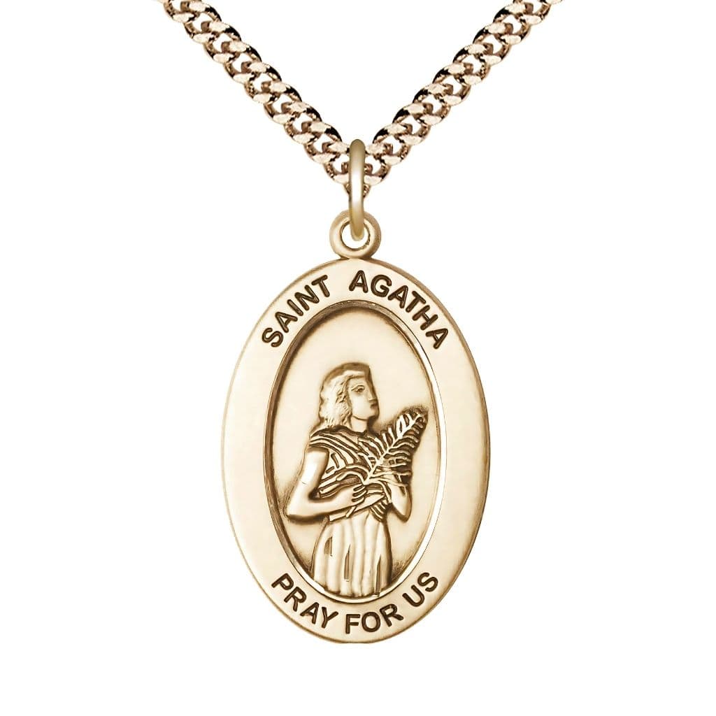Bliss St. Agatha 14kt Gold-filled Oval Necklace with 24 inch Gold-Plated Chain, Medal Measures 1-inch tall by 5/8-inch wide.