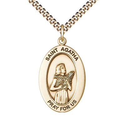 St. Agatha 14kt Gold-filled Oval Necklace with 24 inch Gold-Plated Chain, Medal Measures 1-inch tall by 5/8-inch wide, Bliss Manufacturing