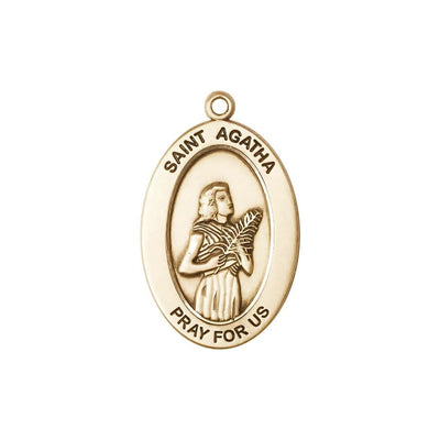 St. Agatha 14kt Gold Oval Pendant, Medal Measures 1-inch tall by 5/8-inch wide, Bliss Manufacturing