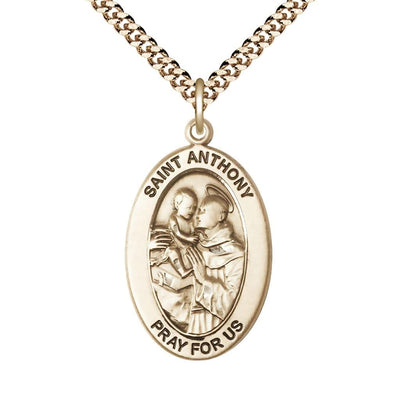 St. Anthony of Padua 14kt Gold-filled Oval Necklace with 24 inch Gold-Plated Chain, Medal Measures 1-inch tall by 5/8-inch wide, Bliss Manufacturing
