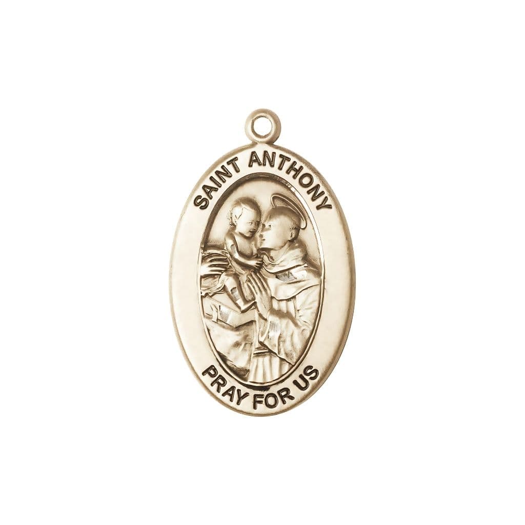 Bliss St. Anthony of Padua 14kt Gold Oval Pendant, Medal Measures 1-inch tall by 5/8-inch wide.
