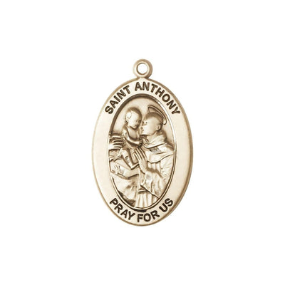 St. Anthony of Padua 14kt Gold Oval Pendant, Medal Measures 1-inch tall by 5/8-inch wide, Bliss Manufacturing