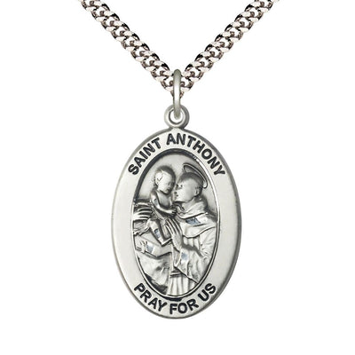 St. Anthony of Padua Sterling Silver Oval Necklace with 24 inch Rhodium-Plated Chain, Medal Measures 1-inch tall by 5/8-inch wide, Bliss Manufacturing