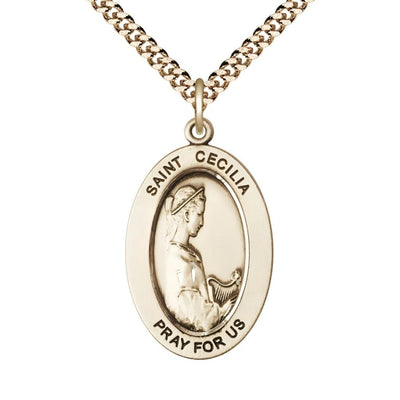 St. Cecilia 14kt Gold-filled Oval Necklace with 24 inch Gold-Plated Chain, Medal Measures 1-inch tall by 5/8-inch wide, Bliss Manufacturing