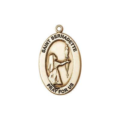 St. Bernadette 14kt Gold Oval Pendant, Medal Measures 1-inch tall by 5/8-inch wide, Bliss Manufacturing