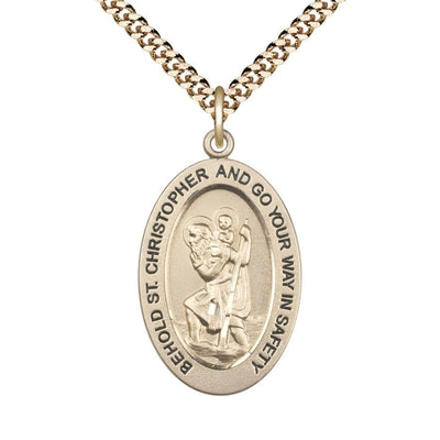 St. Christopher 14kt Gold-filled Oval Necklace with 24 inch Gold-Plated Chain, Medal Measures 1-inch tall by 5/8-inch wide, Bliss Manufacturing
