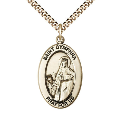 St. Dymphna 14kt Gold-filled Oval Necklace with 24 inch Gold-Plated Chain, Medal Measures 1-inch tall by 5/8-inch wide, Bliss Manufacturing
