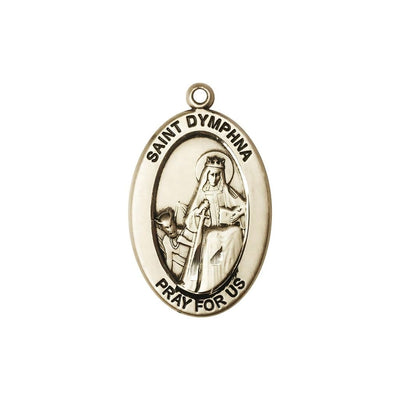 St. Dymphna 14kt Gold Oval Pendant, Medal Measures 1-inch tall by 5/8-inch wide, Bliss Manufacturing