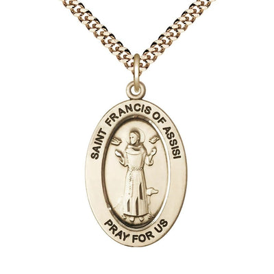 St. Francis of Assisi 14kt Gold-filled Oval Necklace with 24 inch Gold-Plated Chain, Medal Measures 1-inch tall by 5/8-inch wide, Bliss Manufacturing
