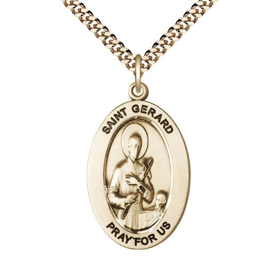St. Gerard Majella 14kt Gold-filled Oval Necklace with 24 inch Gold-Plated Chain, Medal Measures 1-inch tall by 5/8-inch wide, Bliss Manufacturing