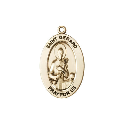 St. Gerard Majella 14kt Gold Oval Pendant, Medal Measures 1-inch tall by 5/8-inch wide, Bliss Manufacturing