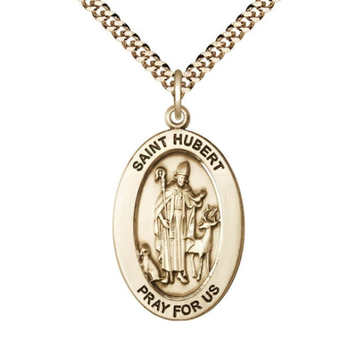 St. Hubert of Liege 14kt Gold-filled Oval Necklace with 24 inch Gold-Plated Chain, Medal Measures 1-inch tall by 5/8-inch wide, Bliss Manufacturing