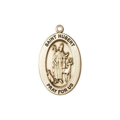 St. Hubert of Liege 14kt Gold Oval Pendant, Medal Measures 1-inch tall by 5/8-inch wide, Bliss Manufacturing