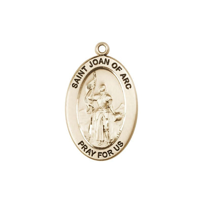 St. Joan of Arc 14kt Gold Oval Pendant, Medal Measures 1-inch tall by 5/8-inch wide, Bliss Manufacturing