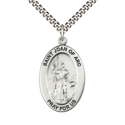 St. Joan of Arc Pewter Oval Necklace with 24 inch Rhodium-Plated Chain, Medal Measures 1-inch tall by 5/8-inch wide, Bliss Manufacturing