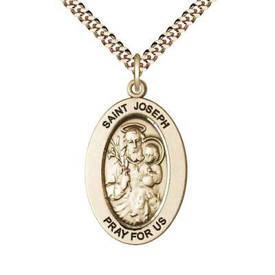 St. Joseph 14kt Gold-filled Oval Necklace with 24 inch Gold-Plated Chain, Medal Measures 1-inch tall by 5/8-inch wide, Bliss Manufacturing