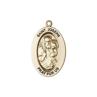 St. Joseph 14kt Gold Oval Pendant, Medal Measures 1-inch tall by 5/8-inch wide, Bliss Manufacturing