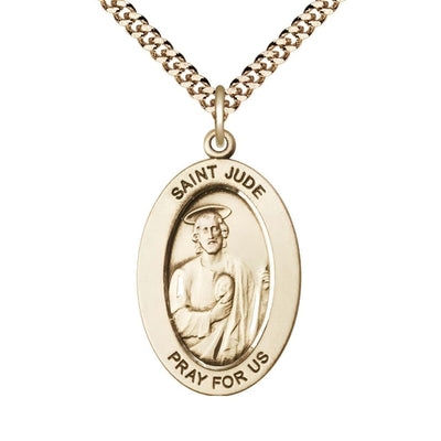 St. Jude Thaddeus 14kt Gold-filled Oval Necklace with 24 inch Gold-Plated Chain, Medal Measures 1-inch tall by 5/8-inch wide, Bliss Manufacturing